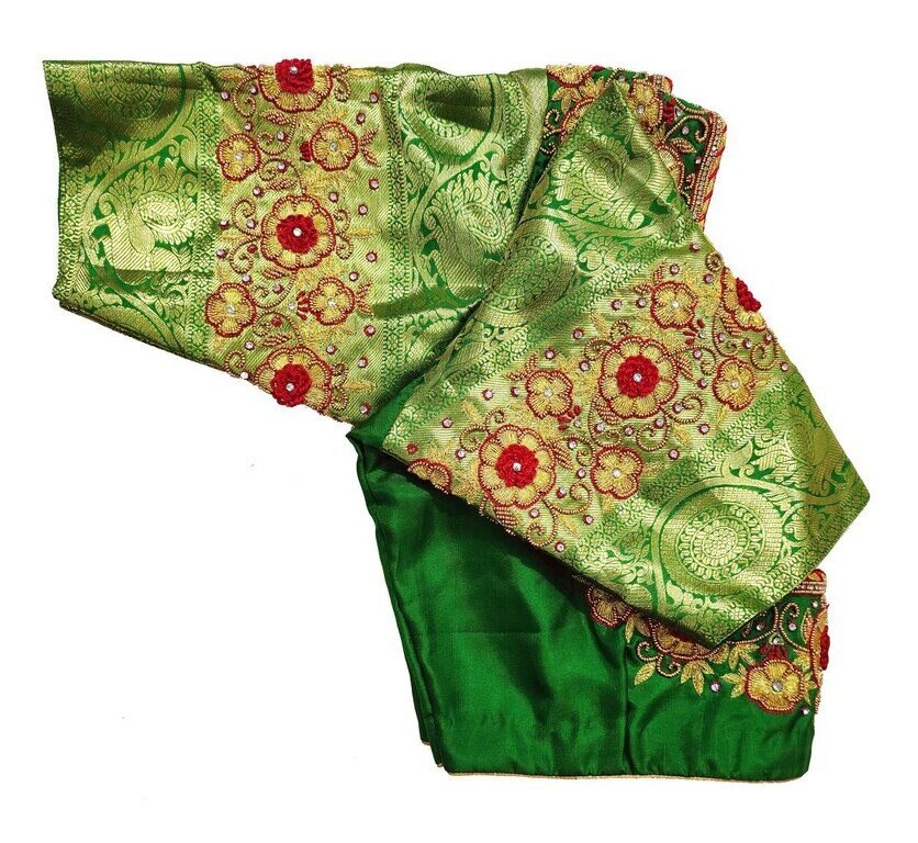 Womens Hand Embroidery Maggam Work Blouse (Green Colour)2